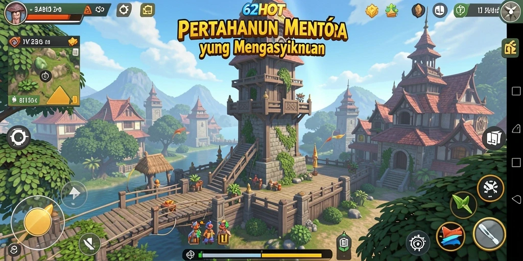Tampilan gameplay 62HOT yang memukau dalam pertahanan menara.