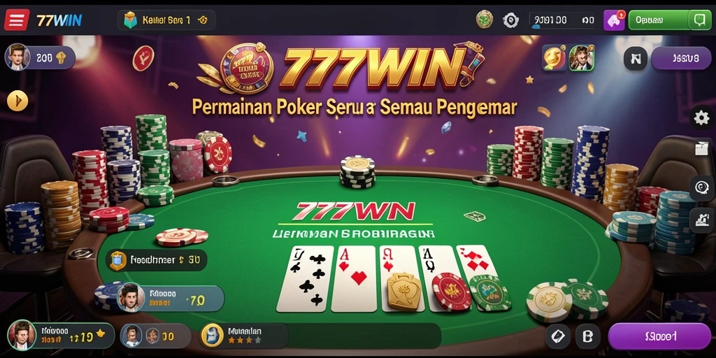Screenshot menunjukkan gameplay poker yang mendebarkan di 777WIN.