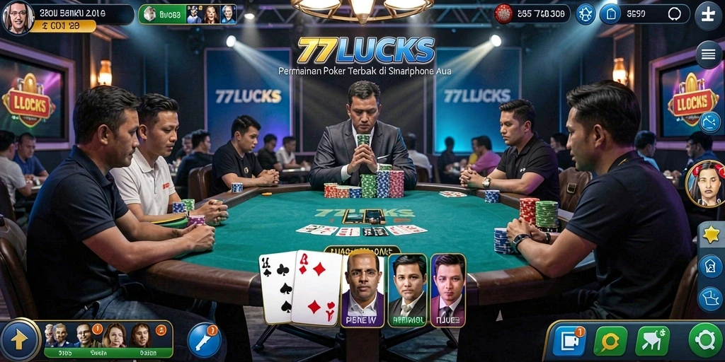 Tampilan gameplay seru dari aplikasi Poker 77LUCKS.