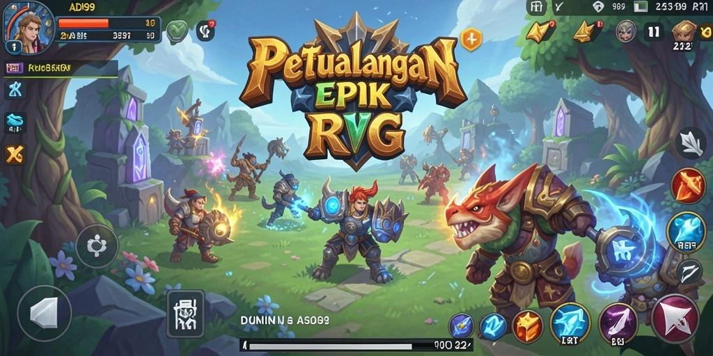 Tangkapan layar game ADI99 menampilkan pertempuran seru di dunia RPG.