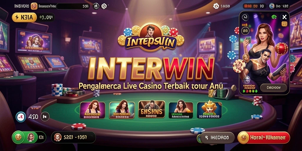 Screenshot INTERWIN menampilkan dealer langsung dalam permainan kasino yang mendebarkan.