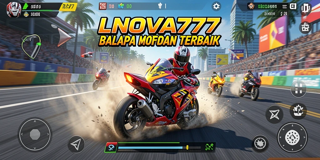 Gameplay LNOVA777 dengan balapan motor yang mendebarkan dan menantang.