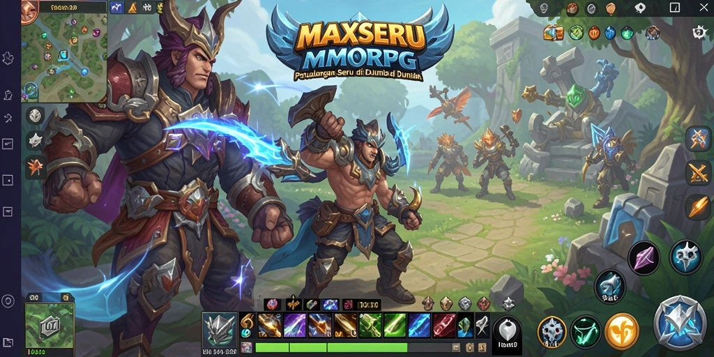 Screenshot gameplay MAXSERU yang menampilkan pertempuran epik di dunia MMORPG.