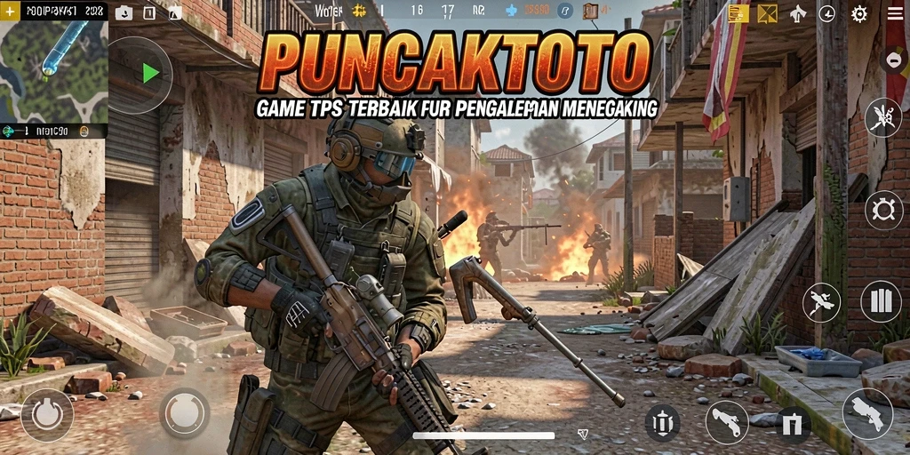Screenshot utama PUNCAKTOTO menunjukkan aksi tembak-menembak yang mendebarkan.
