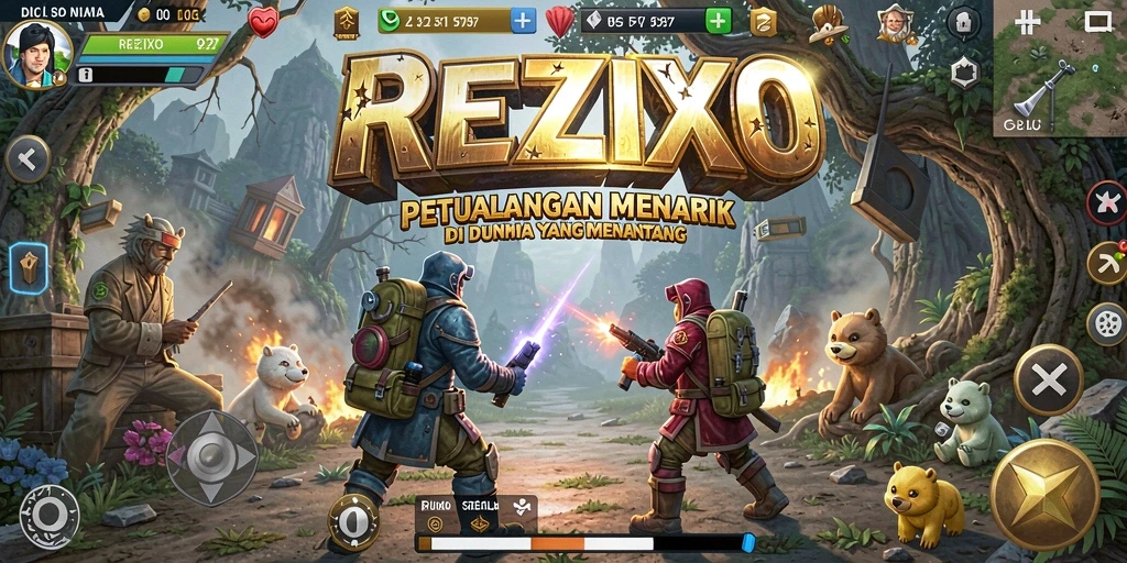 Tampilan gameplay REZIXO yang menakjubkan dan penuh aksi.