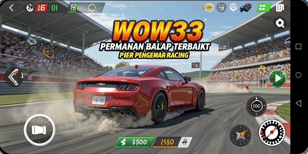 Screenshot WOW33 menampilkan aksi balap yang mendebarkan di trek.